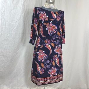 Vince Camuto dress navy blue colorful bold floral popover 3/4 sleeve size 8
